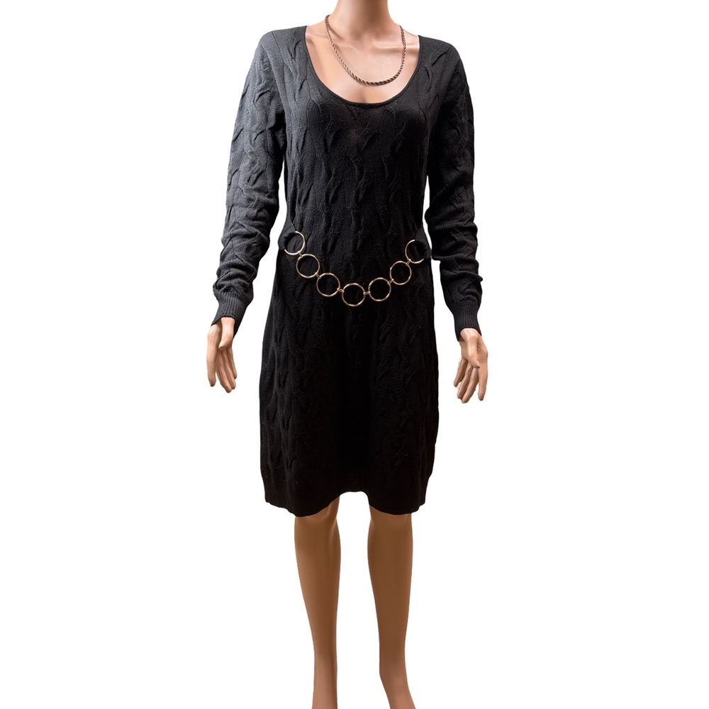 Black Sweater Dress Long Sleeve Knit Merino Wool  Milly Medium